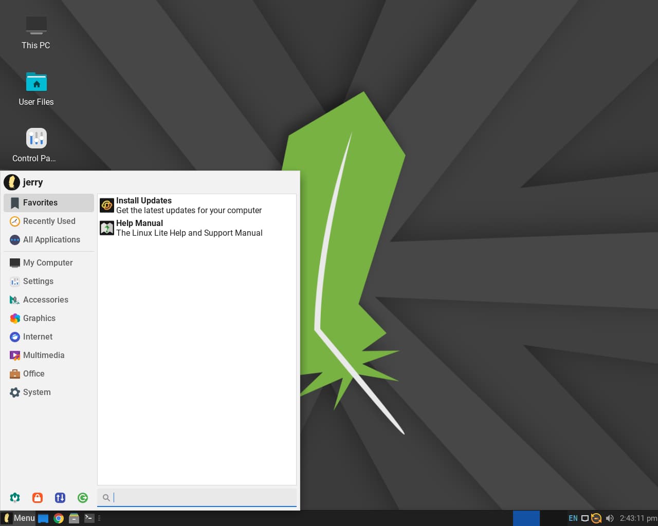 Application menu and panel